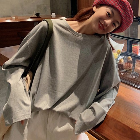 엘쏘 여성용 루즈핏 기본 긴팔 티셔츠, 2XL(88), 그레이