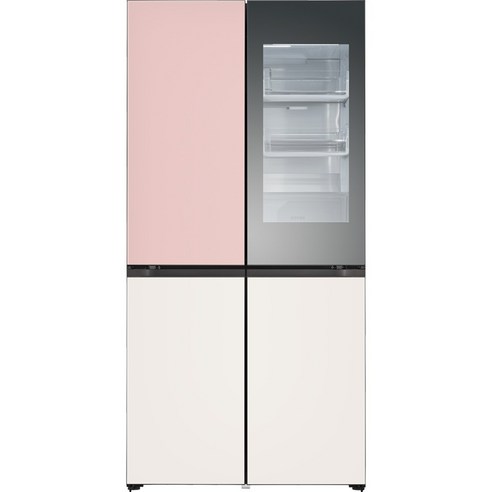 [색상선택형] LG전자 오브제 4도어 미스트 디오스 노크온 미러글라스 양문형 냉장고 방문설치, M623GPB352S, 오브제컬렉션 핑크 베이지