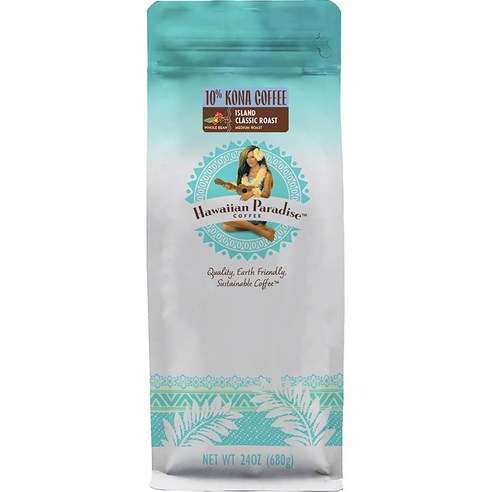 하와이안 파라다이스 10% 하와이 코나 아일랜드 클래식 로스트 홀빈 커피, 680g, 1개