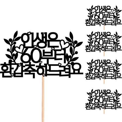 비비드레인 꽃다발 화분 떡 케이크 선물 장식 데코 메세지픽, 212 인생은 환갑, 5개