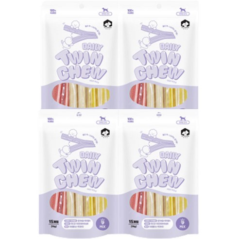 펫러닝 강아지 데일리트윈츄 15p, 혼합맛(단호박/크랜베리/코코넛/망고), 90g, 4개