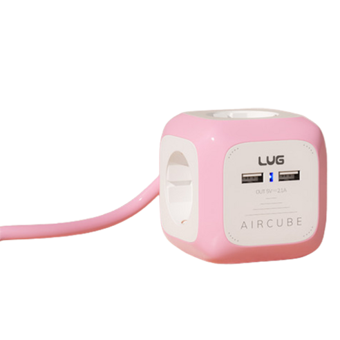 러그박스 에어큐브 디자인 멀티탭 USB 납작플러그 4구 핑크, 3m, 1개