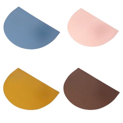 애니데이즈 실리콘 반원형 식탁매트 4종 세트 A, 블루, 핑크, 옐로우, 브라운, 42 x 28 cm, 1세트