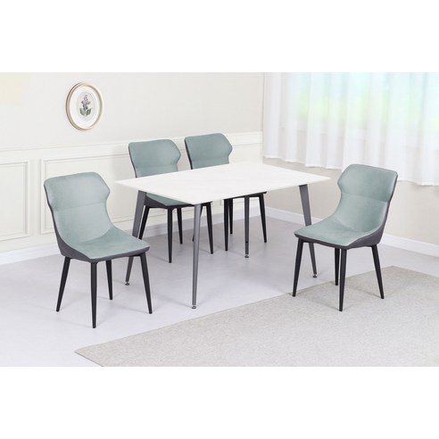 도리퍼니처 이오스 세라믹 식탁 + 의자 4p 세트 4인용 방문설치, 화이트(상판) + 그레이(프레임), 블루, 그레이(의자)