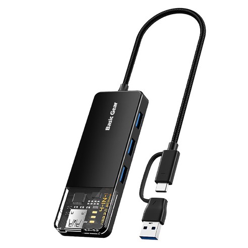 베이직기어 USB C / A타입 4포트 4in1 허브, 블랙