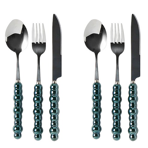모다키친 버블펄 커트러리 디너 2인 세트, 딥그린, 디너스푼 2p + 디너 포크 2p + 디너 나이프 2p, 1세트