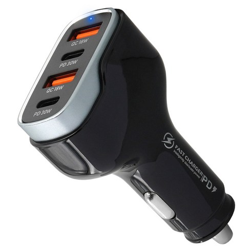 에이스피드 USB C타입 4구 토탈 60W 차량용 고속충전기, C74, 블랙