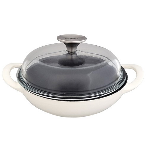 에지리 무쇠 블랙아이언 베이비웍 + 유리뚜껑 세트, 18cm, 프림아이보리, 1세트