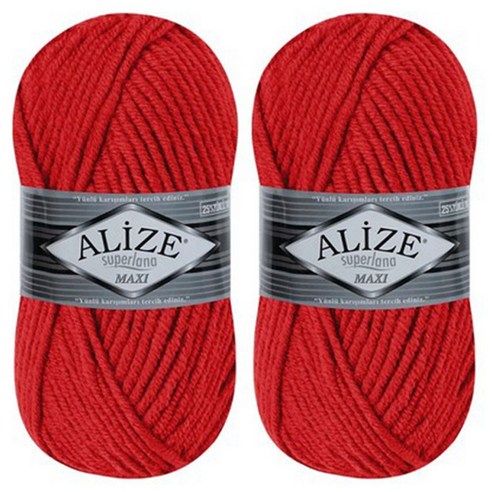 alize yarna 슈퍼라나 맥시 뜨개실, 56 레드, 2개