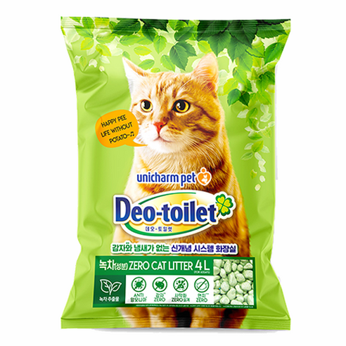 데오토일렛 감자 앤 사막화 제로 고양이 모래, 4L, 1개, 녹차향