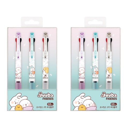 자바펜 쭈바프렌즈 쭈바3볼 초저점도 유성 3색 볼펜 0.5mm 3종 세트, 화이트, 민트, 퍼플, 2세트