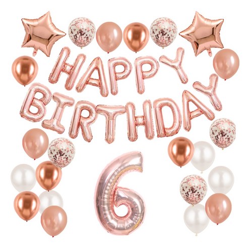 에브리띵스마일 생일축하 숫자 6 가랜드 스타 은박 컨페티 혼합풍선 세트 1198, 로즈골드, 1세트