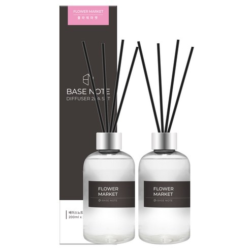 베이스노트 홈 디퓨저, 플라워마켓, 200ml, 2개