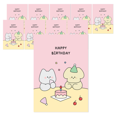 도나와 친구들 홀로그램 엽서 9 x 13 cm, 토미 마몽이 생일을 축하해, 핑크색(봉투), 10개