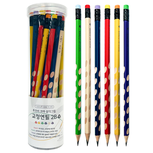 투코비 코마 삼각그립 2B 교정연필 TC-P11, 혼합색상, 36개