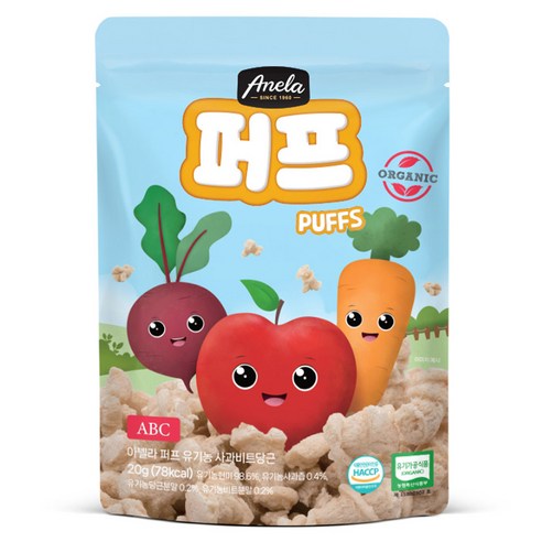 아넬라 유기농 사과비트당근 퍼프, 혼합맛(사과/비트/당근), 20g, 1개