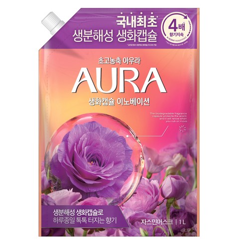 아우라 생화캡슐 초고농축 섬유유연제 자스민머스크 리필, 1개, 1L