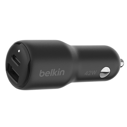 벨킨 부스트업 PD 3.1 PPS 42W USB-C + USB-A 듀얼 차량용 충전기 아이폰 갤럭시 호환, CCB005qcBK, 블랙