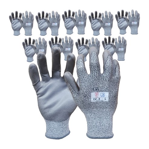 10세트의 가드맨 컷 레벨3 절단 방지 코팅장갑 양손 착용 세트 인다이스장갑