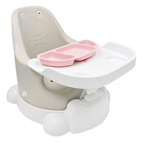 젤리맘 유아용 무나 부스터체어 + 트레이 + 카트 + 흡착식판 세트, 애쉬크림(체어), 핑크(식판)