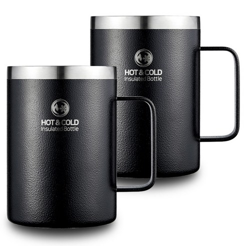 리벤스 데일리 스텐 보온보냉 손잡이 머그컵, 블랙, 550ml, 2개