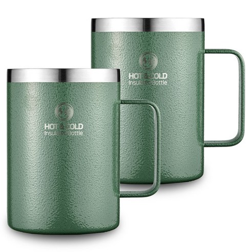 리벤스 데일리 스텐 보온보냉 손잡이 머그컵, 그린, 550ml, 2개