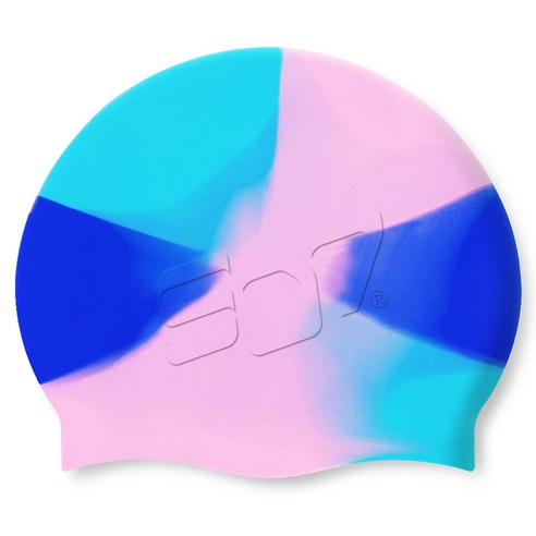 SD7 양각 실리콘 수모 수영모자, 핑크블루 멀티, 1개