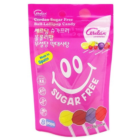 쎄르당 슈가프리 볼롤리팝 무설탕 막대사탕 8p, 55g, 1개
