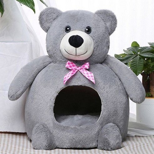 순잠 고양이 사계절용 포근한 곰돌이 스크래쳐, 그레이, 1개