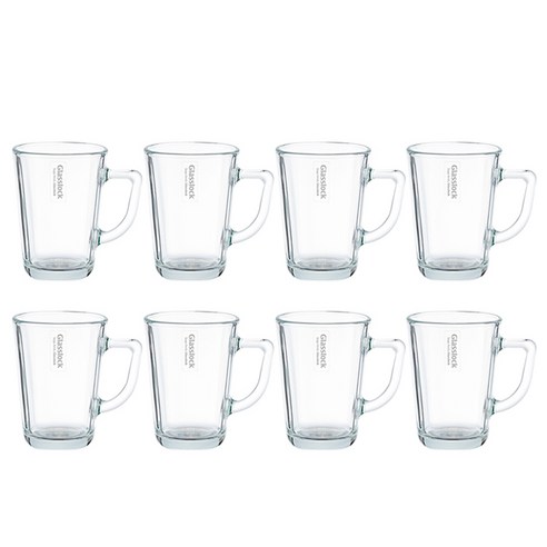 글라스락 홈카페 내열강화 유리 머그 350ml, 투명, 8개