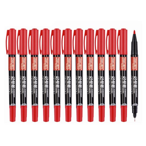 델리 양면 유성매직 네임펜, 레드, 12개