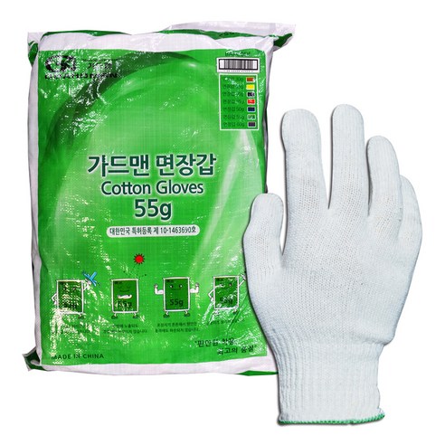 가드맨 면장갑 55g x 100p, 초록(손목띠), 100개