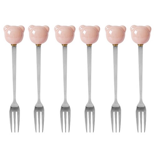 라임올리브 곰돌이 펄 티포크, 6개, 핑크