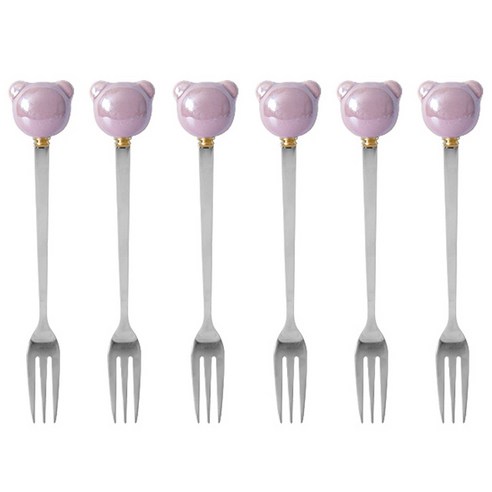 라임올리브 곰돌이 펄 티포크, 6개, 퍼플