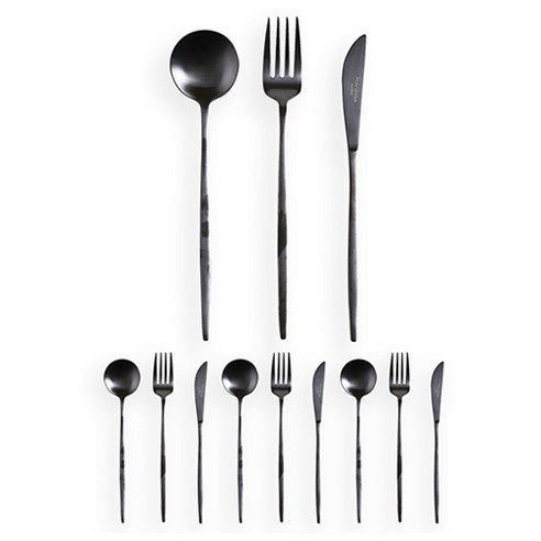 마리포사 커트러리 디저트 3종 x 4p 세트, 블랙, 디저트스푼 4p + 디저트포크 4p + 디저트나이프 4p