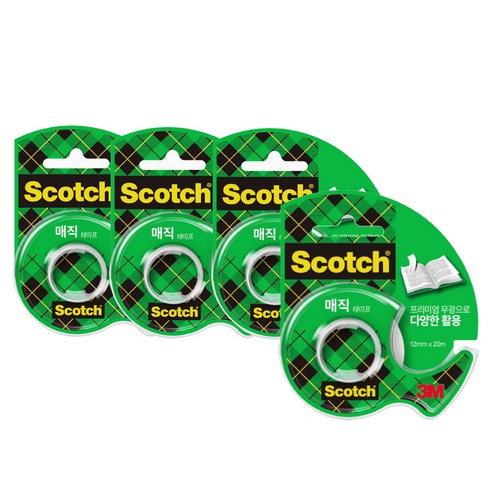 쓰리엠 스카치 매직 테이프 디스펜서 12mm x 20m 810D, 반투명, 4개