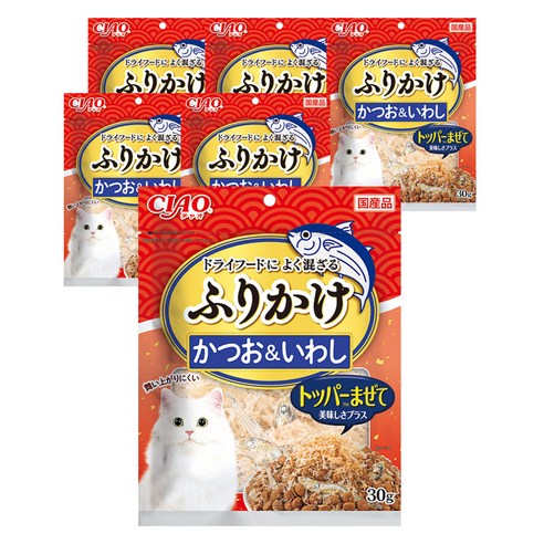 챠오츄르 이나바 고양이 후리가케 토퍼, 혼합맛(가다랑어포/멸치), 30g, 6개