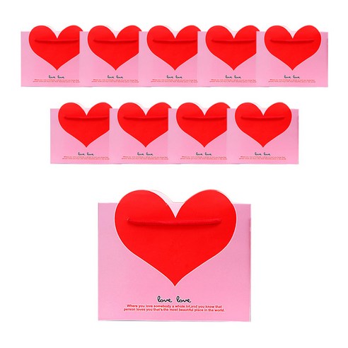 윰스 하트 포장 선물 쇼핑백, 핑크, 10개