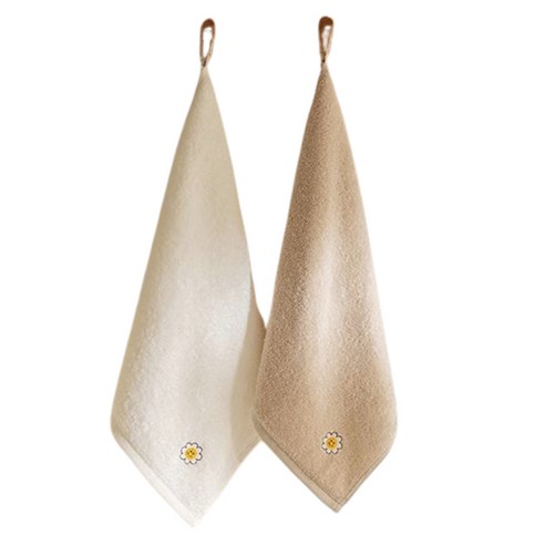 데코뷰 스마일 플라워 자수 핸드타올 60g, 내츄럴화이트, 2개 어린이집용손수건