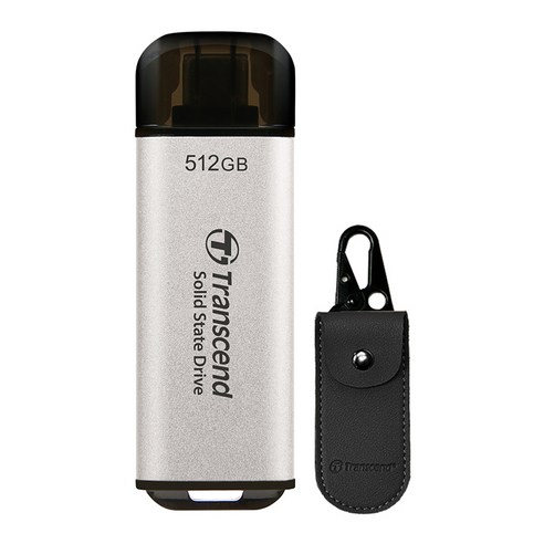 트랜센드 초소형 USB-C 외장SSD ESD300 + 전용 파우치 세트, 512GB, 실버