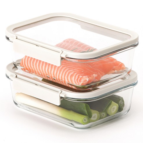 네오플램 코모도 내열유리 직사각 밀폐용기, 2개, 1.5L