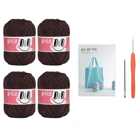 올리오 봉봉 네트백 뜨개질 DIY 패키지, 1세트, 719 다크브라운(실), 랜덤발송(코바늘)