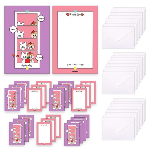마음담아 애플데이 사과데이 카툰 엽서 24p + 봉투 24p 세트, 혼합색상