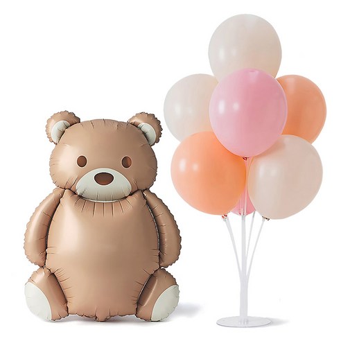 조이파티 곰돌이은박풍선 + 풍선스탠드 세트, 핑크(은박풍선), 1세트