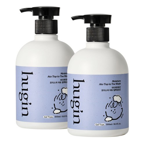 허긴 유아용 모이스처 아토 약산성 올인원 대용량 탑투토워시, 500ml, 2개