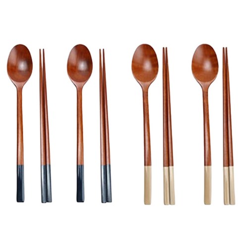 인현공방 옻칠 나무 수저 4벌 세트, 네이비, 베이지, 숟가락 2종 x 2p + 젓가락 2종 x 2p, 1세트