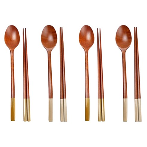 인현공방 옻칠 나무 수저 4벌 세트, 올리브, 베이지, 숟가락 2종 x 2p + 젓가락 2종 x 2p, 1세트