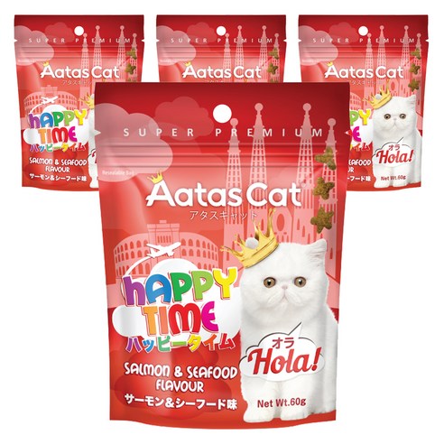 아타스캣 전연령 해피타임 고양이 건식 사료, 60g, 4개