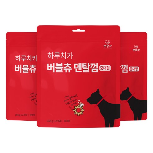펫생각 강아지 하루치카 버블츄 덴탈껌 중대형 12p, 3개, 168g