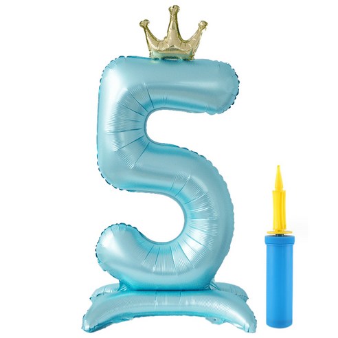 올리브파티 대형 스탠딩 왕관 생일 풍선 숫자5 + 손펌프 세트, 블루(풍선), 1세트